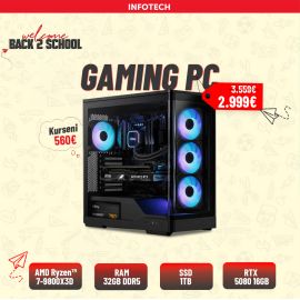 Gaming PC - Kasë Kompjuteri PC AeroCool Case Midi P500A Black, AMD Ryzen 7-9800X3D , 32GB RAM DDR5, 1TB nVME SSD, RTX 5080 16GB Inno3D X3